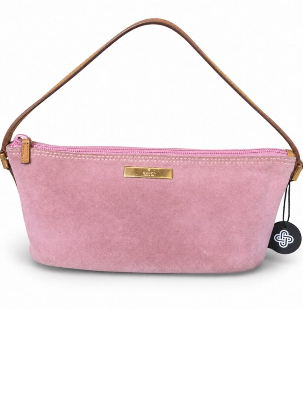 Vintage Gucci Pink Suede Shoulder Bag Tan Leather Gold Hardware Italy Authentic